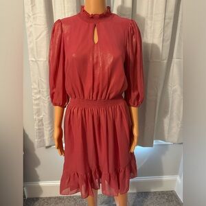 Pretty Nanette Lepore size 6 "Carmine" pink mock neck 3/4 sleeve dress NWT